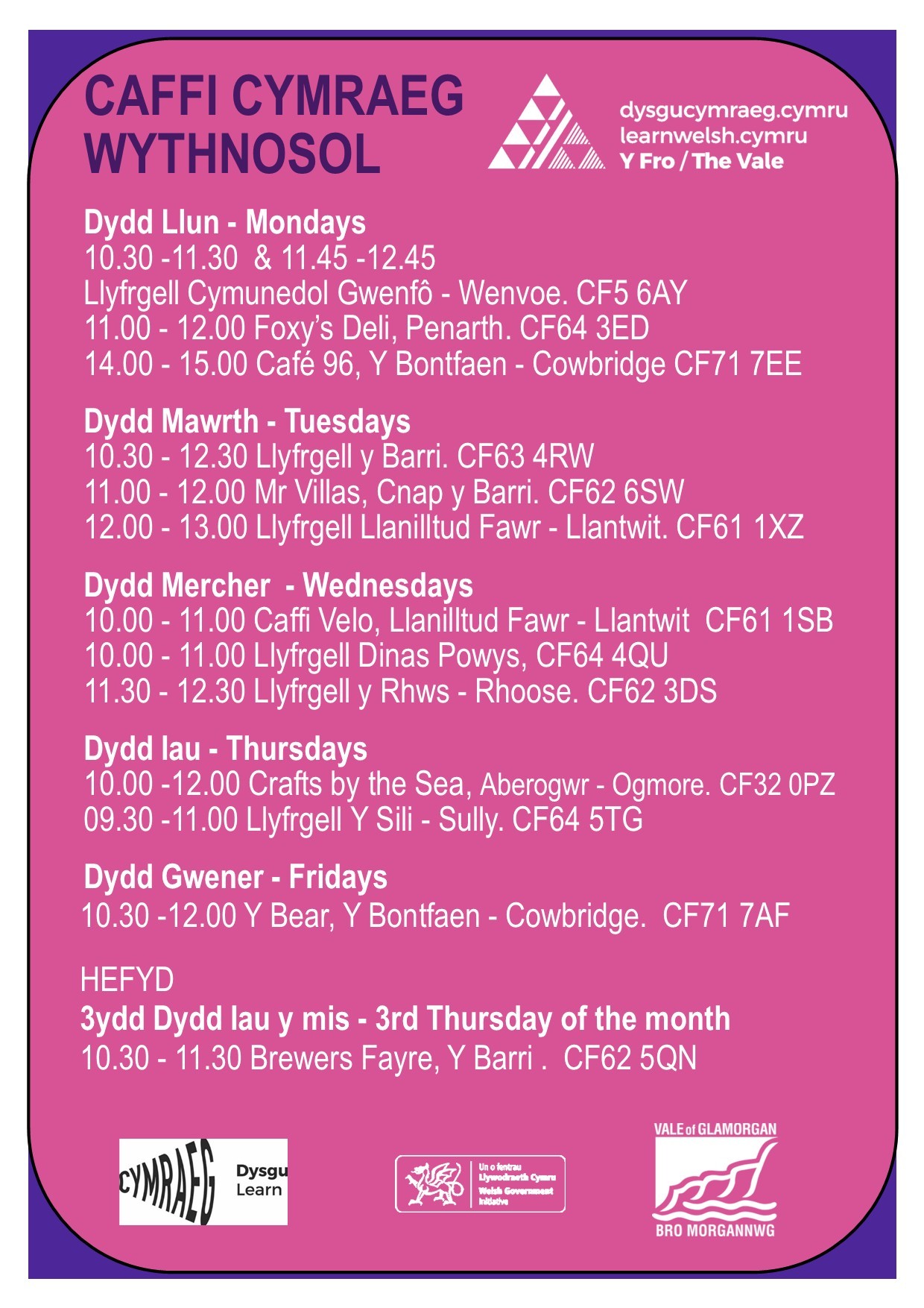 Grwpiau Sgwrsio Dysgu Cymraeg y Fro
